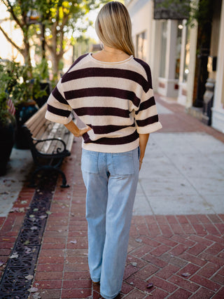 Chocolate brown wide stripe sweater