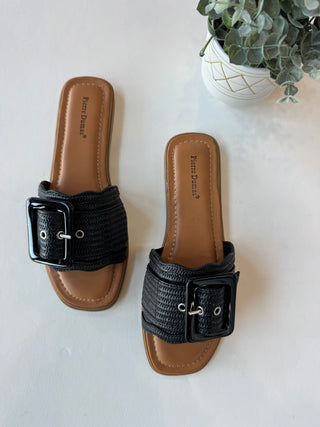Black buckle slip on sandal