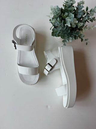 White One-Band Ankle Strap Sandals
