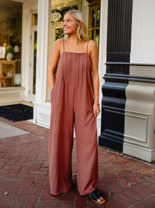 Pleated sleeveless jumpsuit