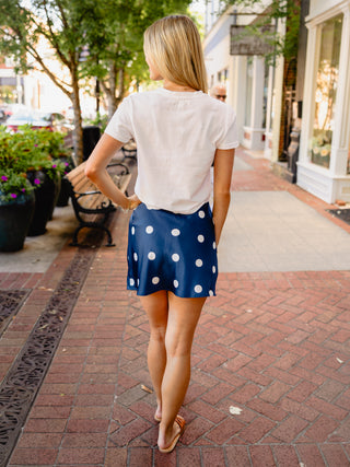 Navy polka dot skirt