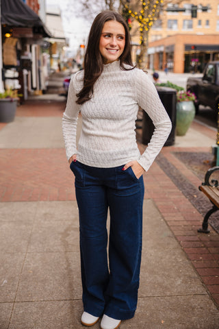 Cream mock neck LS top