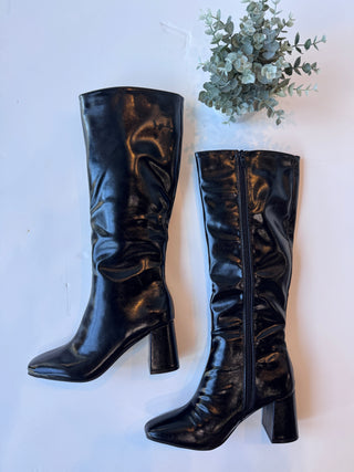 Black glossy tall boot