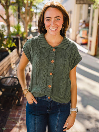 Forest cable knit button up sweater