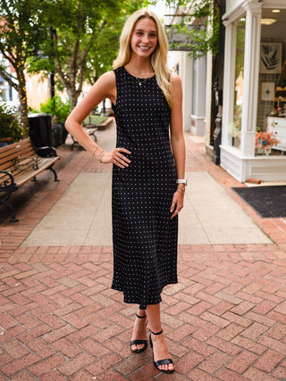 Black polka dot midi dress