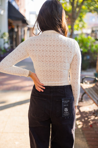 Mock neck LS jacquard top