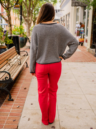 Striped drop shoulder button down cardigan