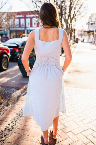Cream & blue striped dress