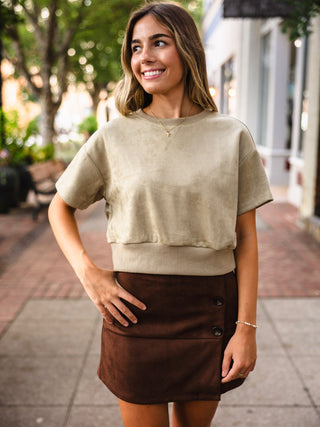 Light olive suede SS top