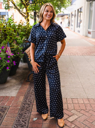 Polka dot drawstring pants
