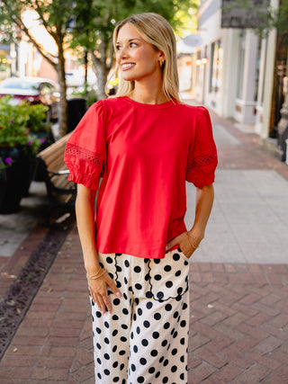 Crochet trim puff sleeve top