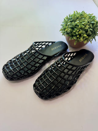 Black Caged Mule Jelly Slide Sandal