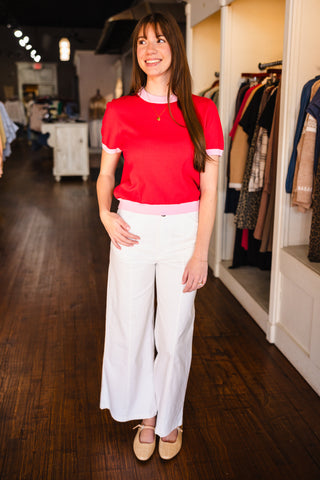 Contrast trim SS sweater