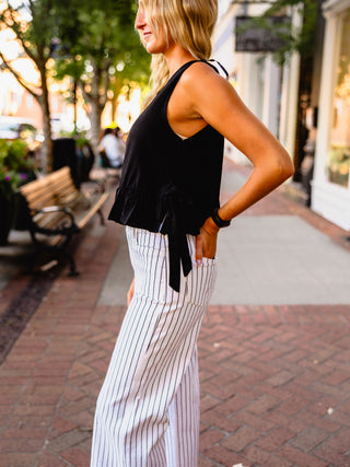 Off white & black stripe HR wide crop jeans