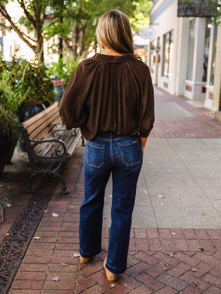 Brown puff sleeve blouse