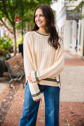 Cream & green trim sweater