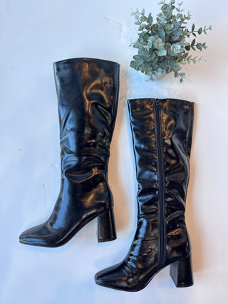 Black glossy tall boot
