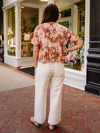 Brown multi print blouse