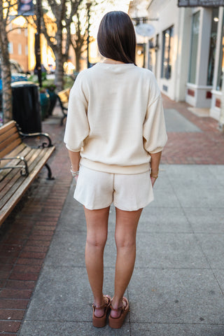 Cream corded half sleeve top