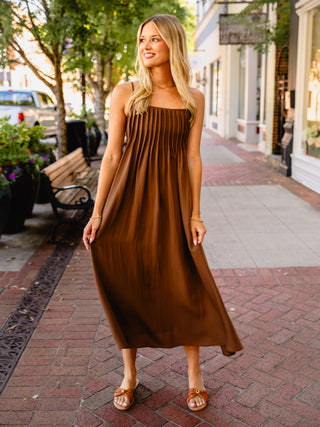 Dark brown pintuck detail sundress