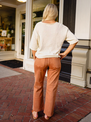 Cream raw edge light weight sweater