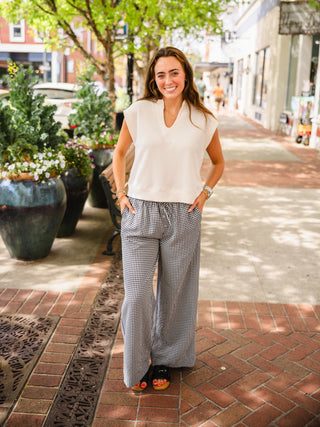 Black gingham wide leg pants