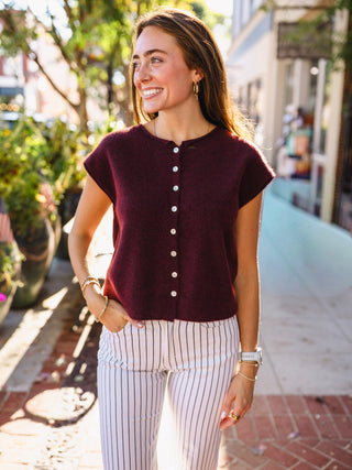 Dark cherry button down sweater
