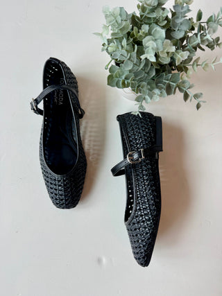 Woven mary jane flats