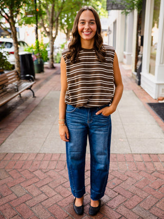 Entro striped bubble hem top