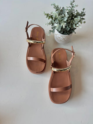 Tan gold trim sandal