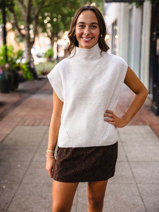 Funnel neck cap sleeve sweater