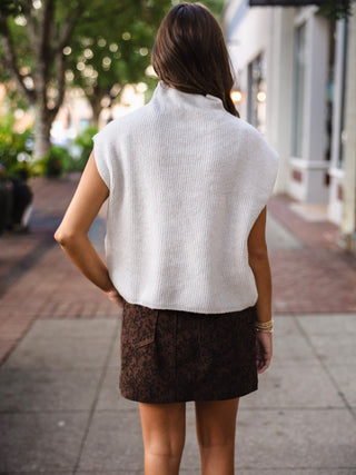 Funnel neck cap sleeve sweater