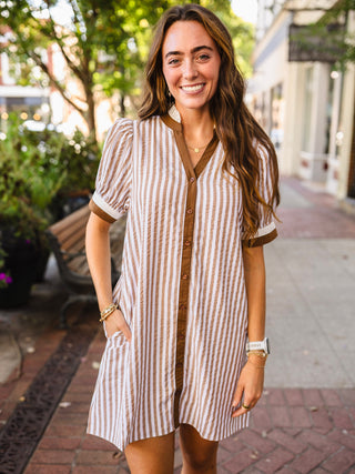 SS striped button down shirt dress
