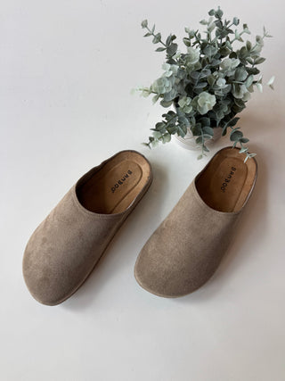 Faux suede slip on mule in oatmeal