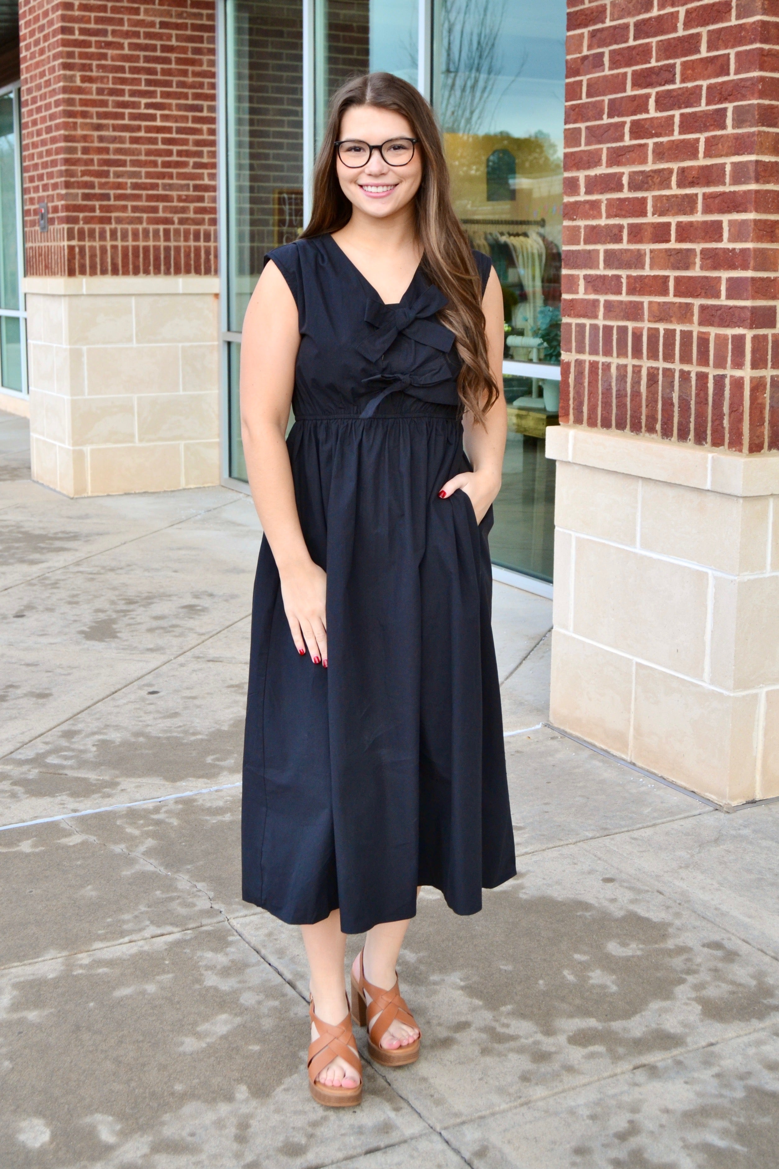 Black tie front midi dress MEDIUM