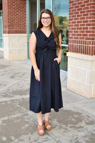 Black tie front midi dress