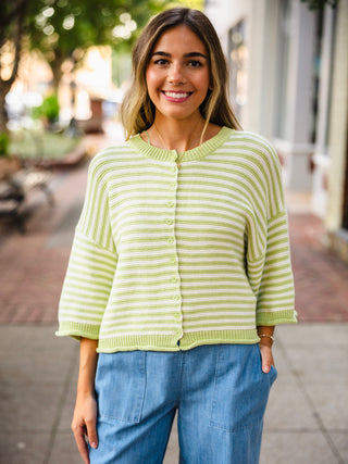 SS striped button front cardigan