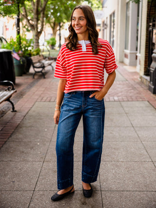 Red striped SS henley top