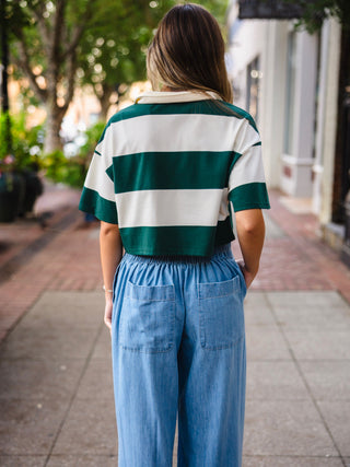 Hunter & ivory striped cropped polo top