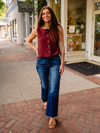 Burgundy sleeveless button up top
