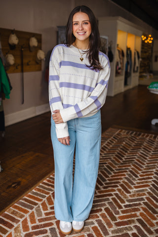 Cream & lavender stripe sweater