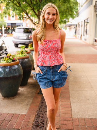 Red gingham spaghetti strap top