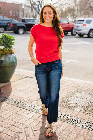Boat neck wide shoulder top