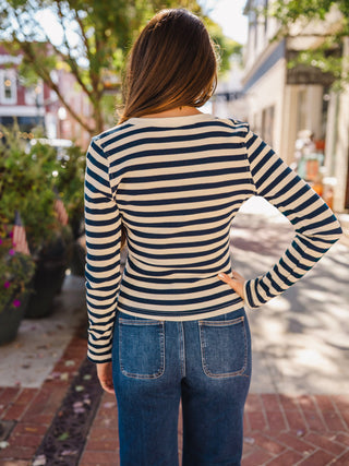 Cream & navy button down top