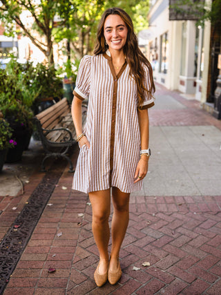 SS striped button down shirt dress