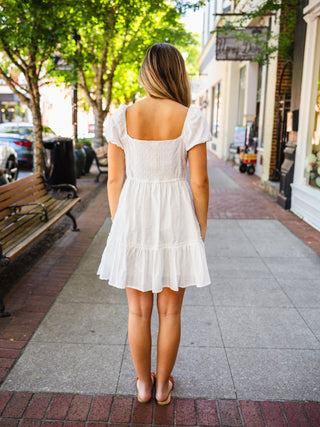 White stripe puff sleeve dress
