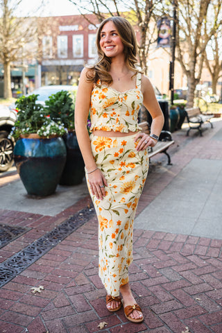 Butter yellow floral print skirt