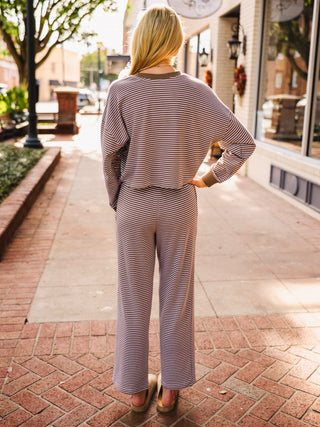 Truffle & white casual stripe LS top