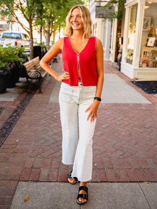 Red stitch trim vest