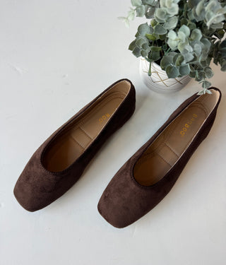Brown faux suede ballerina flats